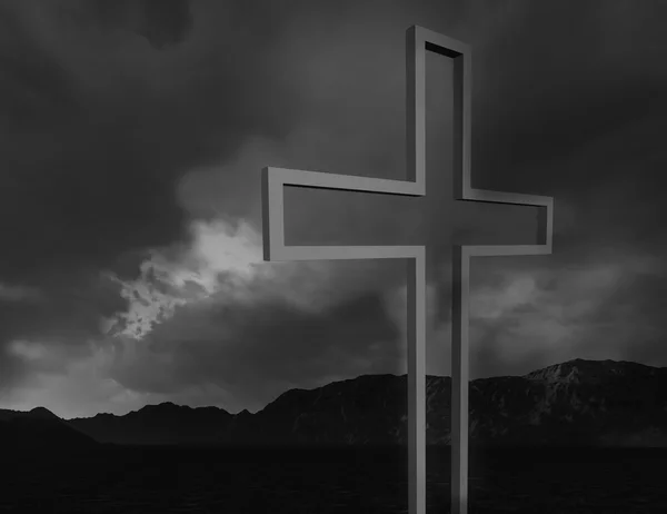 Dřevěný kříž v noci — Stock fotografie