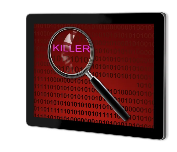 Close up of magnifying glass on killer — Stock Photo, Image