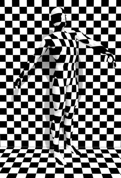 Checkered man on the checkered wall — Stock Photo, Image