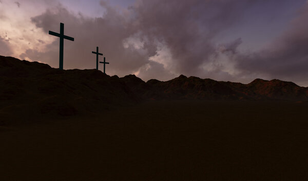 Three Crosses at Sunset