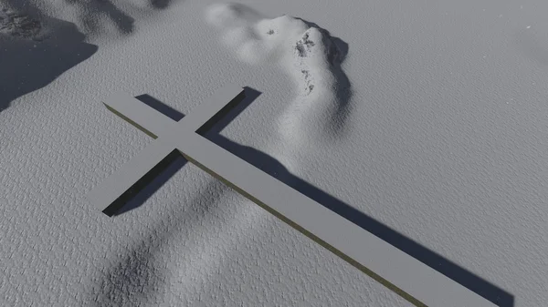 Kreuzsymbol im Schnee — Stockfoto