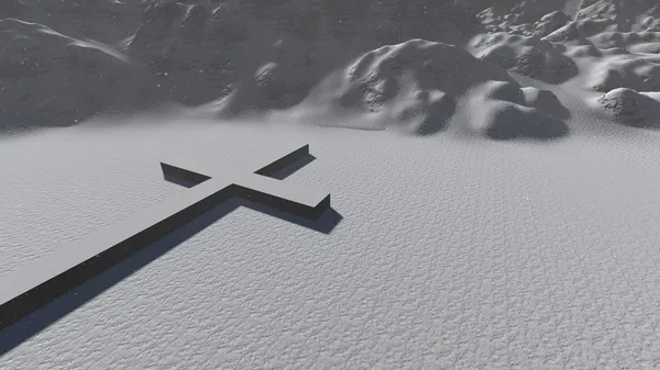 Krzyż symbol w śniegu — Zdjęcie stockowe
