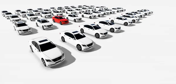Centenas de carros, um vermelho — Fotografia de Stock