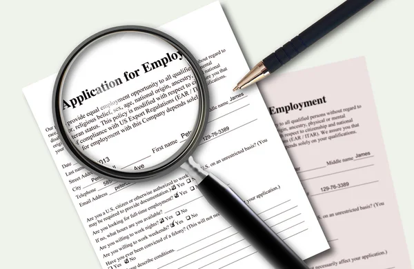 Closeup of filled application of employment — Stock Photo, Image