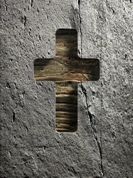 Cross sign on wood — Stock Photo, Image