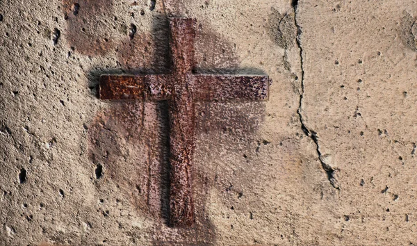 Παλιό τείχος με σταυρό — Φωτογραφία Αρχείου