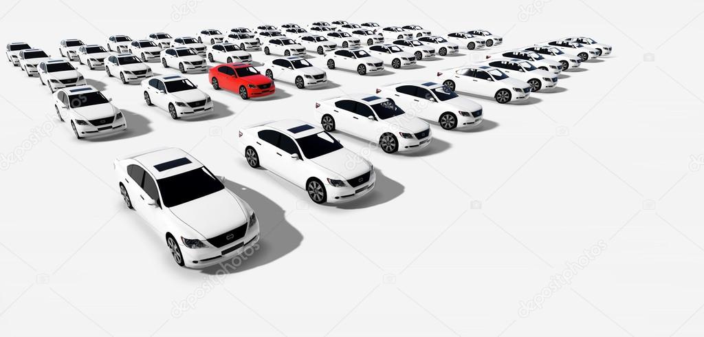 Hundreds of Cars, One Red