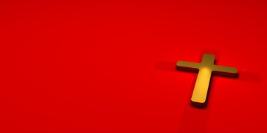 Gold cross on red background clipart