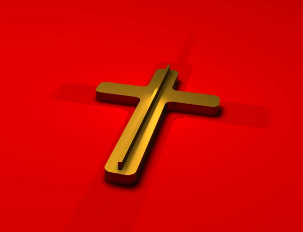 Gold cross on red background — Stock Photo, Image