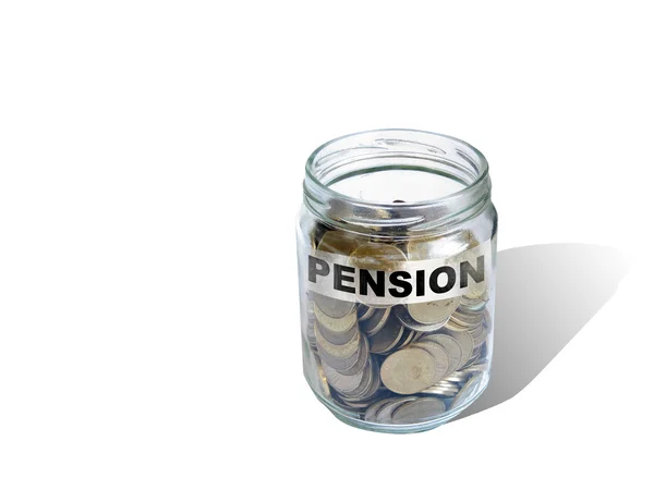 Dinero de ahorro de pensiones en frasco — Foto de Stock