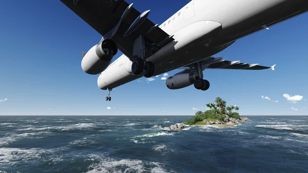 Passagiersvliegtuig passeren over palmbomen — Stockfoto