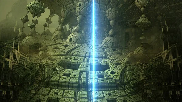 Illustration Paysage Science Fiction Avec Faisceau Laser — Photo