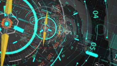 3D illüstrasyon - HUD yakınlaştır. Geleceğin teknolojik arayüzünde uçuyor.