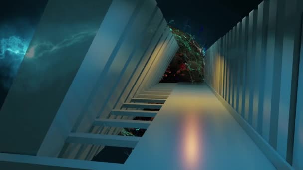 Animação Limpo Futurista Estrangeiro Scifi Fantasia Hangar Túnel Corredor Renderização — Vídeo de Stock