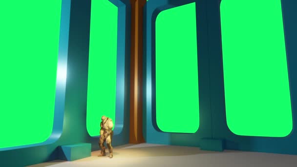 Animación Pantalla Verde Gente Corredor Espacial Futurista Habitación — Vídeo de stock