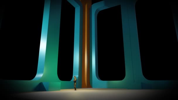 Animación Gente Corredor Espacial Futurista Sala — Vídeo de stock