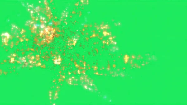 3D插图 在绿色屏幕上带有微粒和火花的魔法烟火 — 图库照片