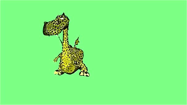 Animacja Stylu Komiksowym Ładny Smok Taniec Podłodze Izolowany Zielonym Ekranie — Wideo stockowe