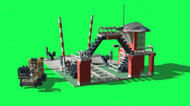 3d illüstrasyon - Plastik tuğlalardan yapılan tren düzeyi geçişi