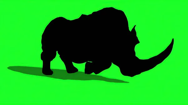 Illustration Silhouette Rhinocéros Sur Écran Vert — Photo