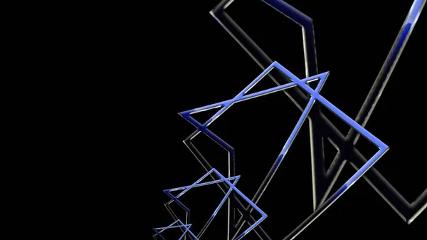 3Dイラスト 黒い背景に青い線の三角形と幾何学的なパターン — ストック写真