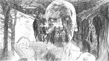 3D illüstrasyon - Korkunç Efektli Korkunç Zombi