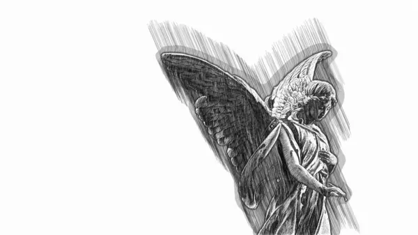 Illustration Woman Angel Wings Black Background — Stock Photo, Image