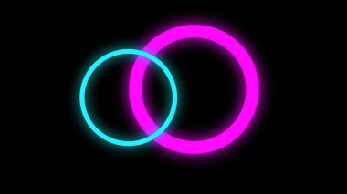 3d illüstrasyon - Siyah arkaplanda mavi ve mor neon parlayan halkalar