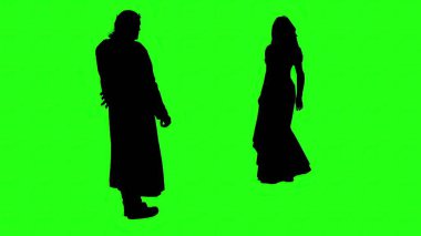 3D illüstrasyon - Yeşil ekranda sarılan insanların siluetleri