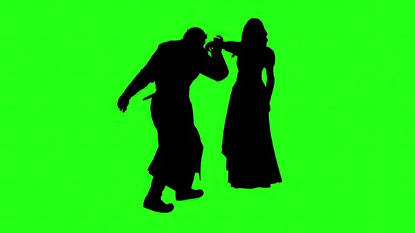 Illustratie Silhouetten Van Mensen Knuffelen Groen Scherm — Stockfoto