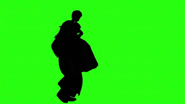 Illustration Silhouetten Von Menschen Die Sich Auf Grünem Bildschirm Umarmen — Stockfoto