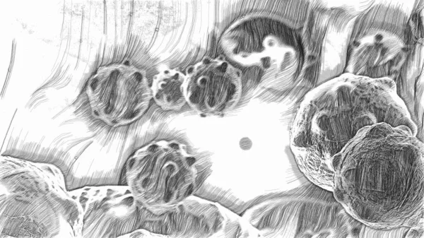 Ilustracja Uszkodzone Rozpadające Się Komórki Nowotworowe — Zdjęcie stockowe