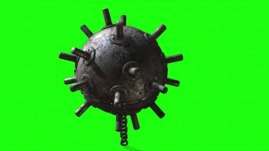 3D illüstrasyon - Yeşil parke üzerinde deniz altı mayınları