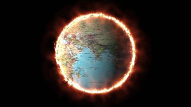 Yanan Dünya Gezegeni 'nin 3D çizimi 