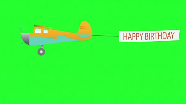 Illustration Plane Flies Long Banners Happy Birthday Text — Stock Photo, Image
