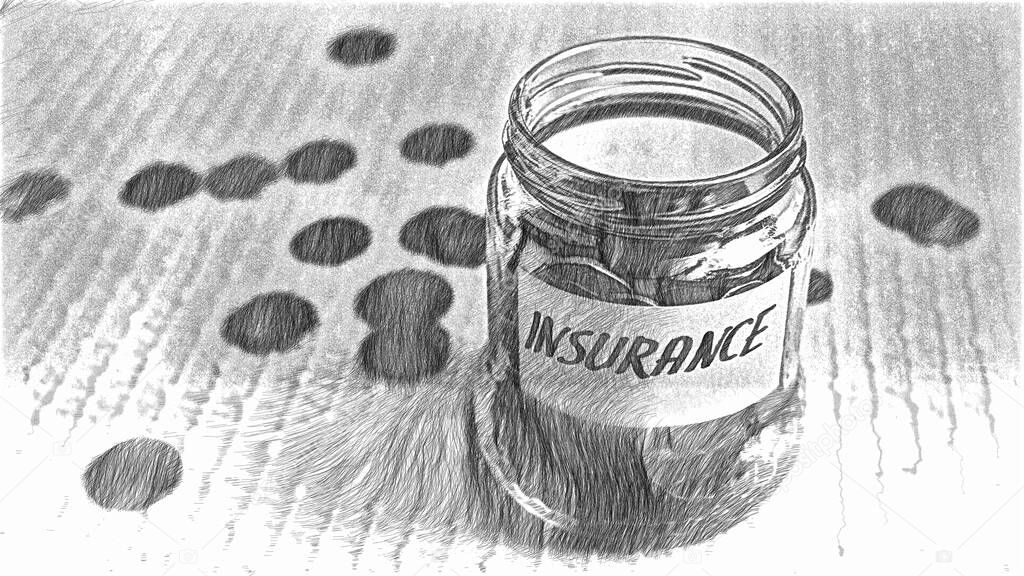  3D illustration - Coins filling in jar labeled for insurance