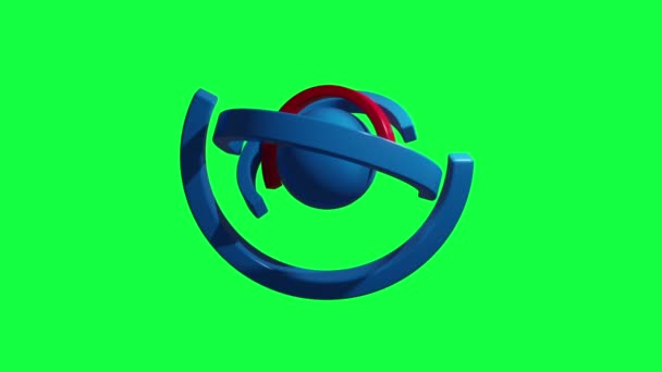 アブストラクトな球とその周りの回転リング 概要緑の画面上の複雑な回転機構 — ストック動画