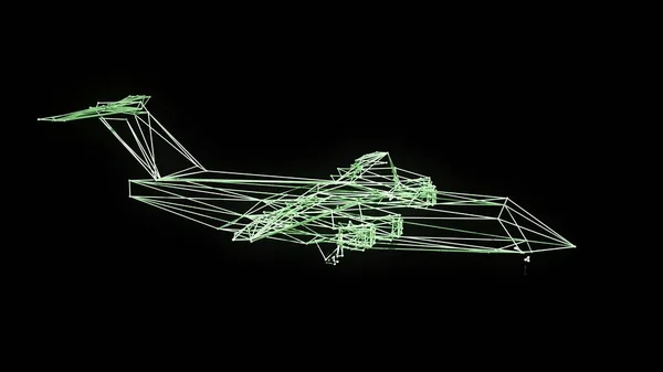 3Dイラスト 黒で隔離された飛行機のワイヤモデル — ストック写真