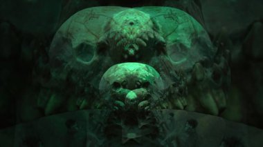 3d illüstrasyon - Çeşitli hayvanların kafataslarının soyut dijital arkaplanı