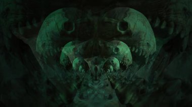 3d illüstrasyon - Çeşitli hayvanların kafataslarının soyut dijital arkaplanı