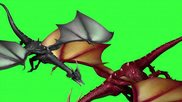 Illustration Dragons Fly Green Screen — Stock Photo, Image