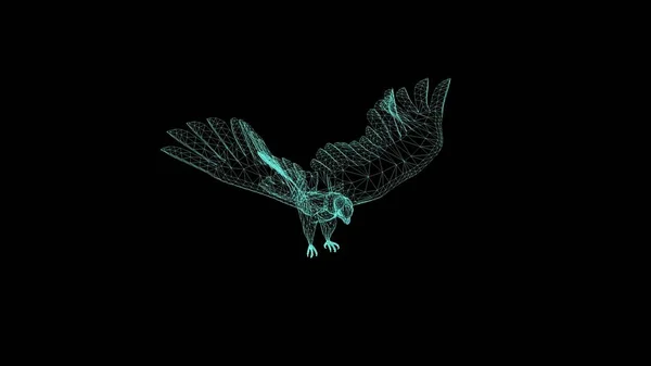 Illustrated Wire Frame Falcon Gliding Flapping Black Background — стокове фото