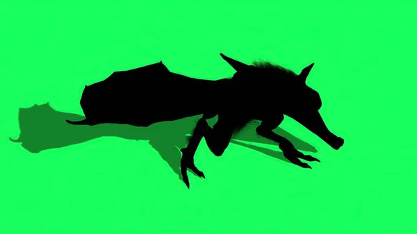 Illustration Silhouette Des Mythischen Tieres Läuft Auf Grünem Bildschirm — Stockfoto