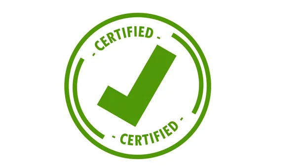 Ilustração Ícone Marca Verificação Verde Texto Certificado — Fotografia de Stock