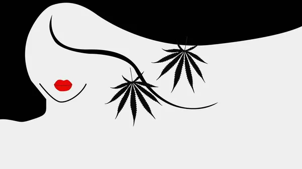 Illustration Minimal Motion Art Stilvolles Mädchen Mit Marihuana Blatt — Stockfoto