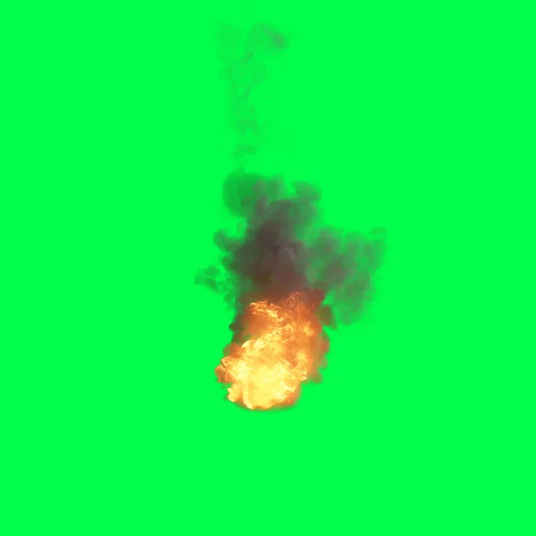 3Dイラスト 緑の画面上の火の玉 — ストック写真
