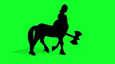 3D animasyon - Erkek Centaur 'un silueti Yeşil ekranda Yarı At Adam
