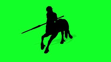 3D animasyon - Erkek Centaur 'un silueti Yeşil ekranda Yarı At Adam