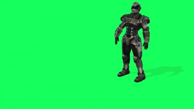 Yeşil ekranda yere düşen askeri robot. Dramatik kıyamet süper gerçekçi bir kavram. Makinelerin Yükselişi. Karanlık gelecek.