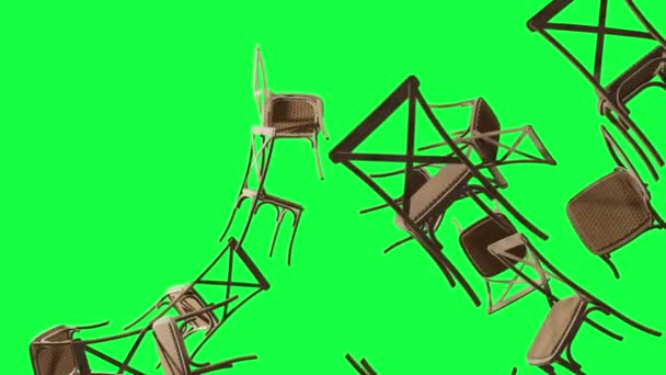 緑の画面上の飛行椅子の3Dアニメーション クロマキー — ストック動画